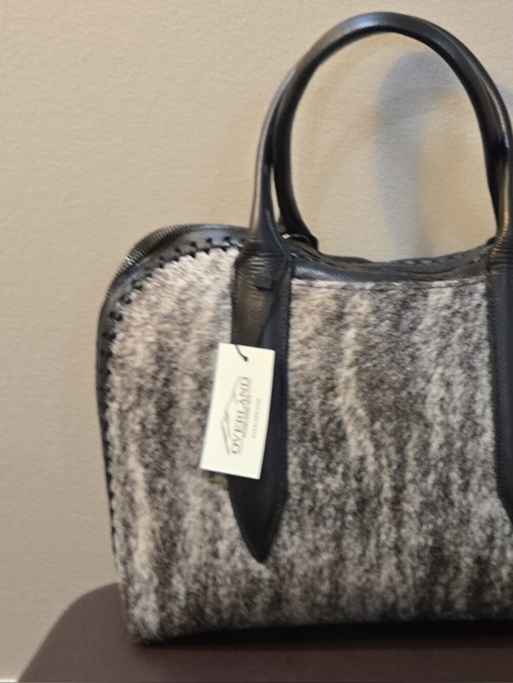 Overland Sheepskin Gray & Black Satchel